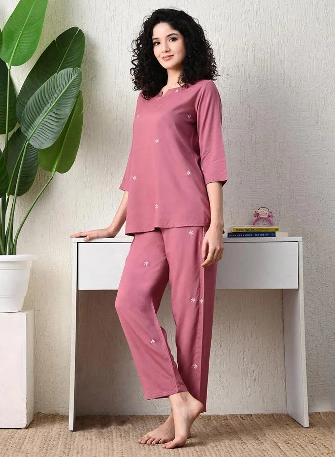 تايك تو طقم بيجاما من بنطال وبلوزة مطبوعة بأكمام 3/4